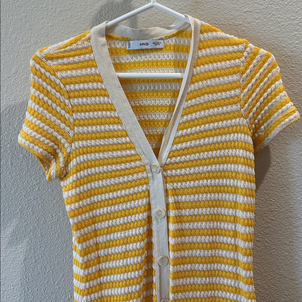 Mango Yellow and White Striped Knit midi dress